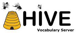 HIVE Vocabulary Server logo which features a beehive, bees, and the name of the software